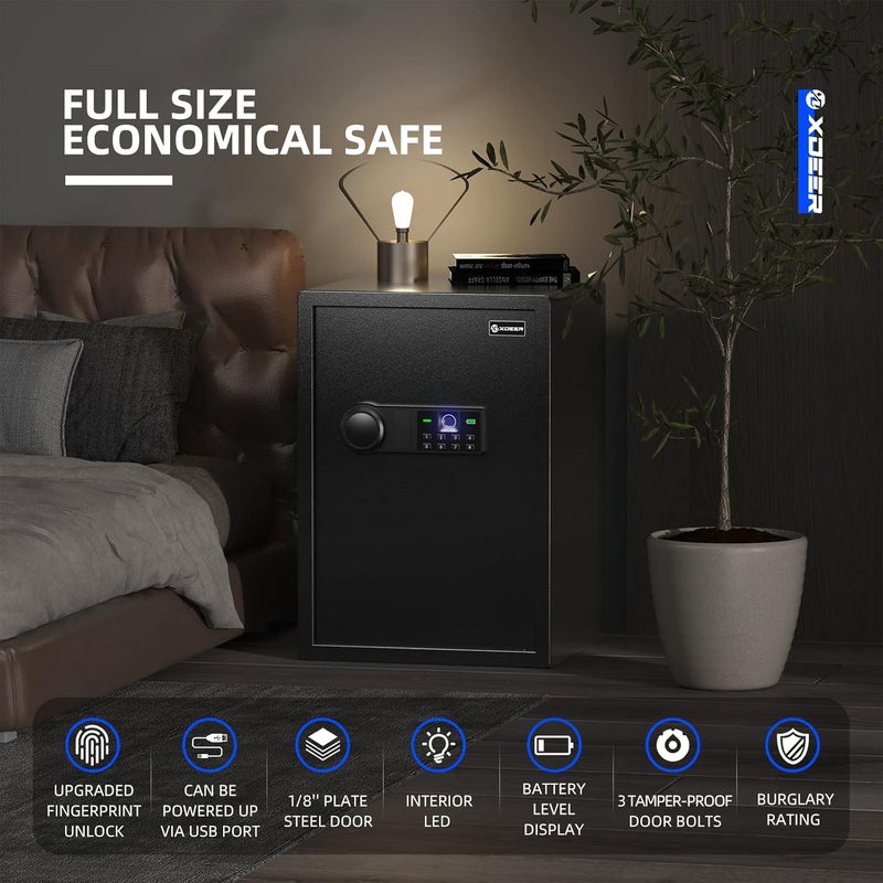 XDeer Biometric Safe Box, Quick-Access Security Safe Box with Upgraded Fingerprint, Steel Handgun Safe Lock Box for Kid/Home/Office (2.04 Cubic Feet) - Image 3